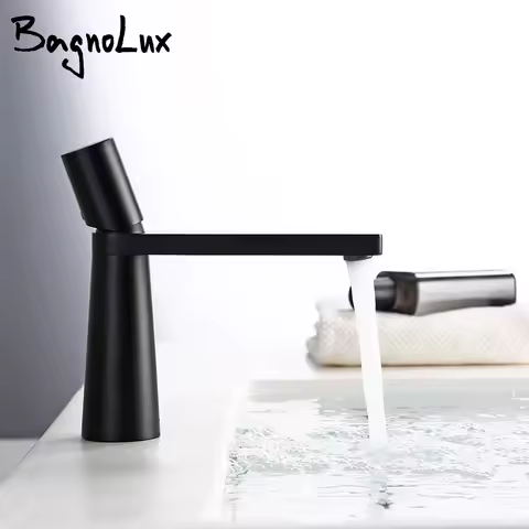 Bathroom Faucets Black Brass Single Hole Single Handle 360 Degree Rotation Deck Mounted Basin Hot And Cold Water Sink