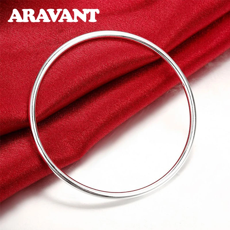 Aravant 925 Silver Single Round Circle Bangle For Women Wedding Party Jewelry Gifts