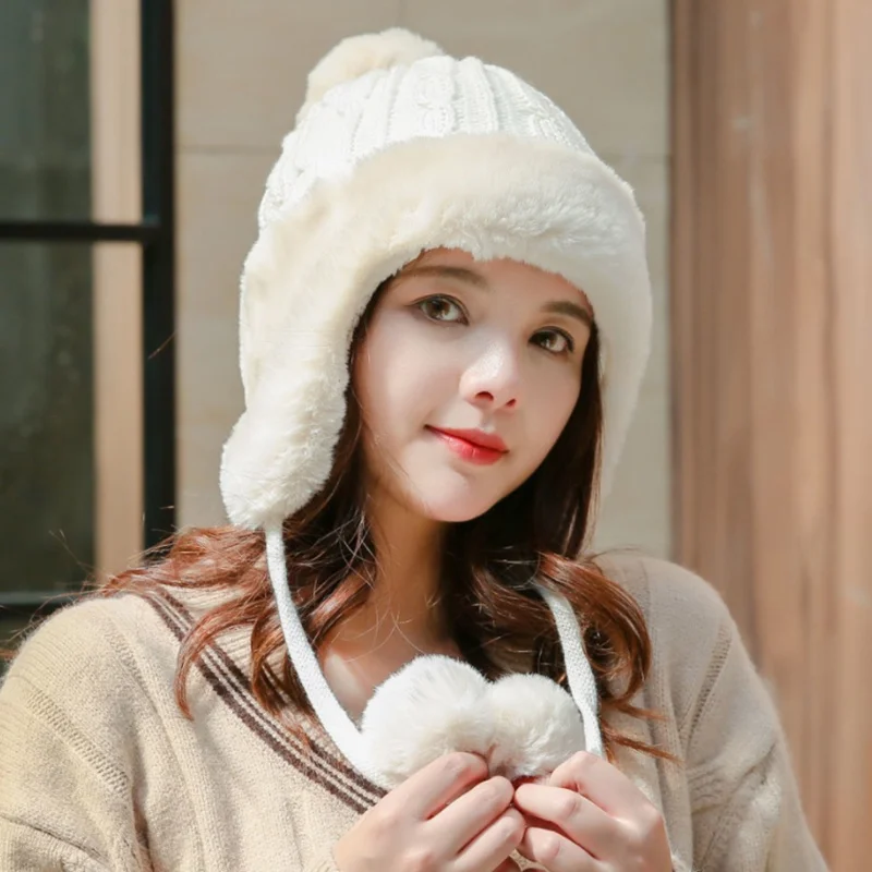 women's winter hat Ski brand Big Fur pom poms ball Knitted hats scarf hat set Winter women Beanie Hat Warm Skullies female cap