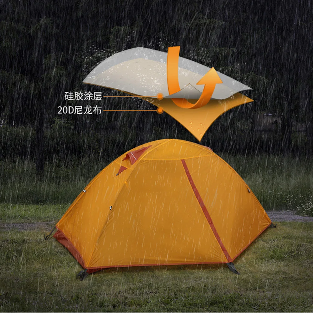 HEWOLF 1 Person Camping Tent Outdoor Double Layers Silicone Coat Waterproof Camping Tent 1.7kg Ultralight with Floor Mat