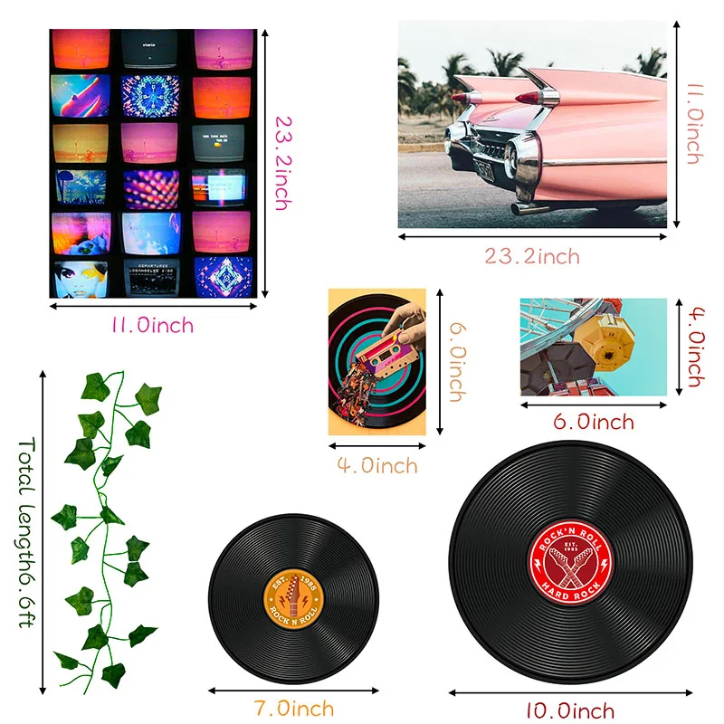 48Pcs Record Wall Aesthetic Collage Kit Retro Style Photo Fake Vines Vintage Album Model Card Bedroom Home Decor for Kids Adults