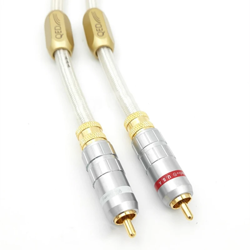 Câble Audio Hifi RCA plaqué argent, nouvelle paire de câbles Audio, Signature QED 6N OCC avec connecteur RCA plaqué or, ligne Audio