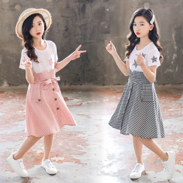 2024 summer teenager Kids Dress Girls clothes Princess Dresses Children Plaid Clothes high waist 4 5 6 7 8 9 10 11 12 Years Old