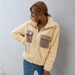 VS&LLWQ Autumn Winter Women Elegant Faux Fur Coat Warm Soft Zipper Fur Jacket Female Plush Overcoat Pocket Casual Teddy Outwear