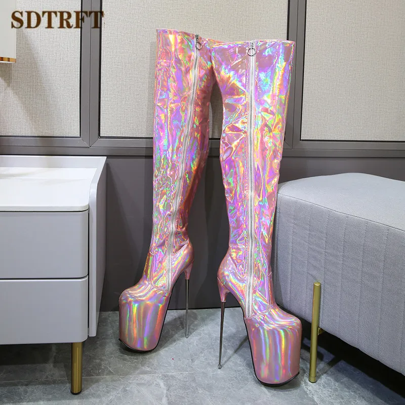 SDTRFT 20cm thin heels Stilettos 30cm over the knee long boots platform Women Pumps 22cm ladies Catwalk Shows Gladiator Shoes