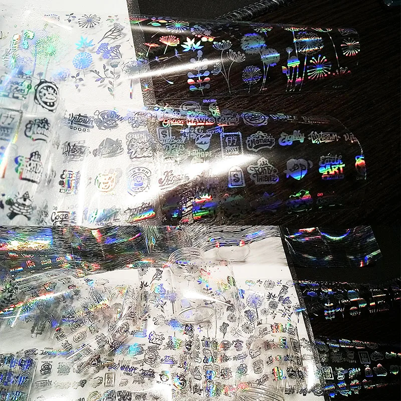 100*4cm/Pc Holographic Nail Art Glue Transfer Decal Nails Foil Decoration Laser Silver Glitter Tumbling Waters Nail Arts Design