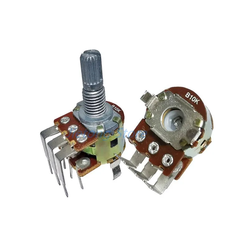 1pc Hivi D1010 Carbon Film B10k B50KDual Power Amplifier Volume Potentiometer 6pins Bent Foot 15mm Plum Shaft