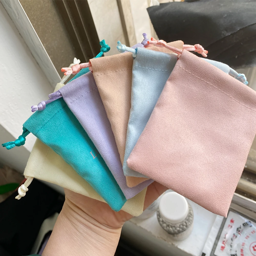 50pcs 7x9cm Light Blue Flannel Drawstring Packing Jewelry Packaging Display Luxury Velvet Suede Pouches Wedding Favors Gift Bags