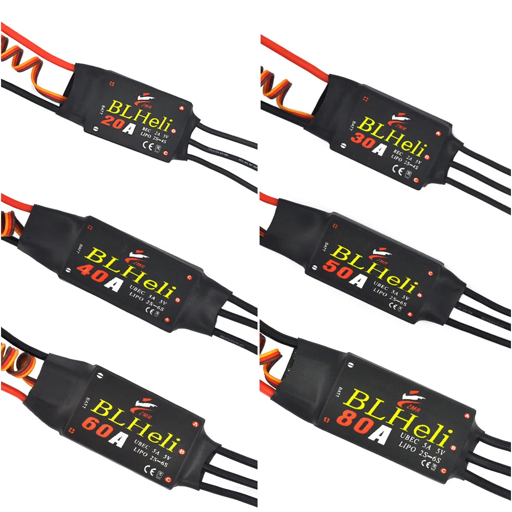 RC BLHeli 12A 20A 30A 40A 50A 60A 80A 2-6S Lipo Battery 3A/5V BEC Output ESC For Quadcopter Aircraft Fixed Wing Multi-axis Drone