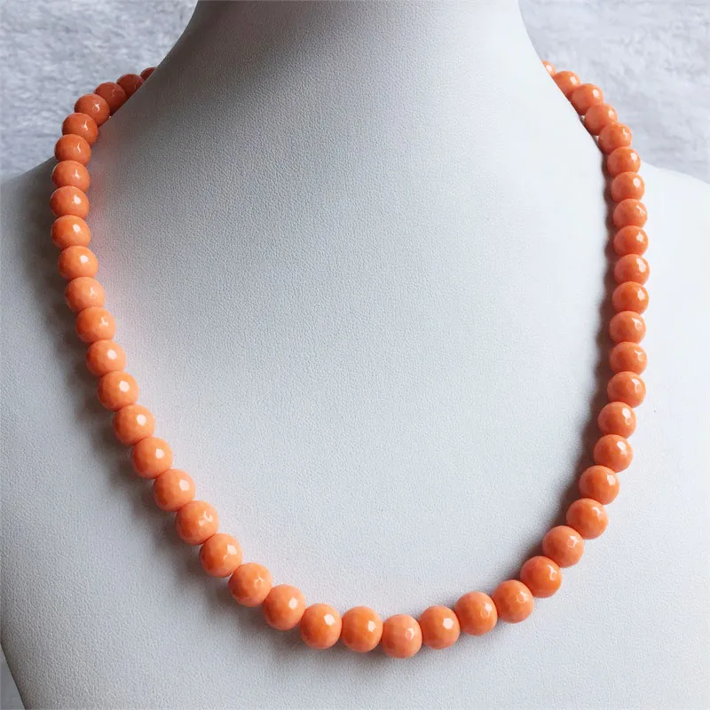 6/8/10mm Faceted Orange Necklace Handmade Natural Stone Small Bead Fashion Jewelry Best Gift for Mother Daughter