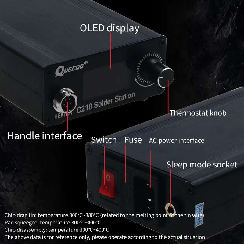 QUECOO C210 OLED Digital Display Adjustable Temperature Soldering Station For JBC Handle Repair Welding Tool C210 Tips