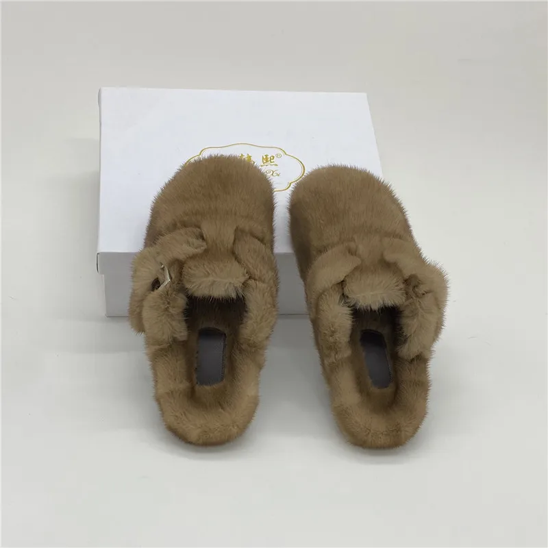 Female Luxury Real Mink Fur Slippers, Women\'s Clogs,Slip-on Casual winter Shoes,Mules Shoes Women Luxury Designer Mink Sllippers