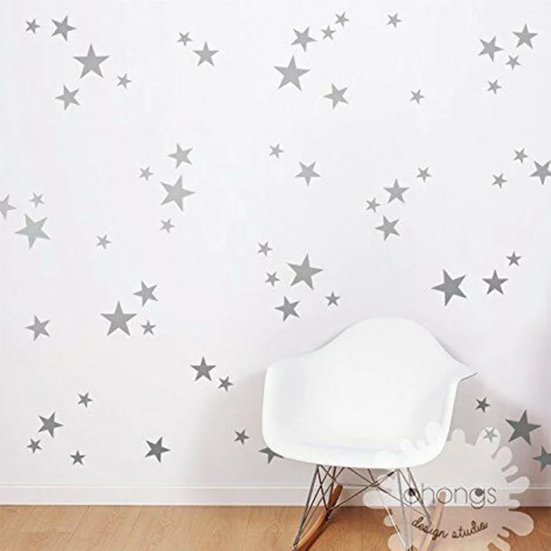 65 Pcs Star Wall Sticker Boho Scanvinia Stars Polka Dot Space Wall Decal Kids Room Nursery Bedroom Vinyl Decor