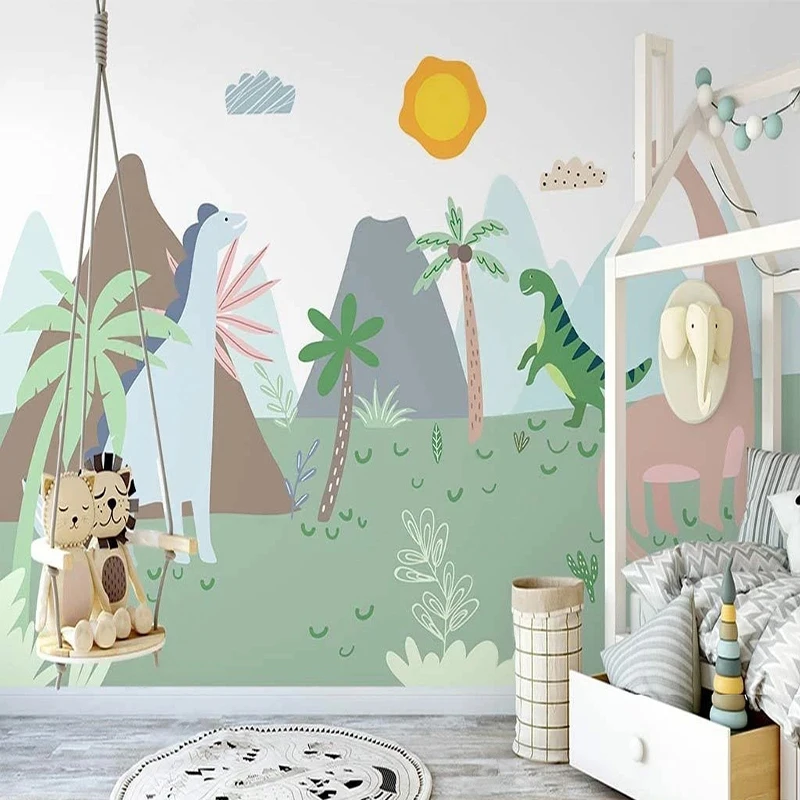 

Photo Wallpaper Nordic Ins Hand Drawn Cartoon Dinosaur Mural Wall Cloth Restaurant Children Boys Bedroom Backdrop Wall Covering