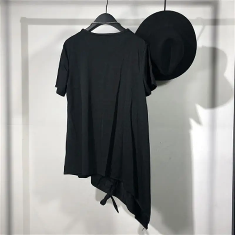 Original Summer Personality Dark Department Simple Asymmetric Long short-sleeved t-shirt Yuanshufeng Leisure Oblique Hem jacket