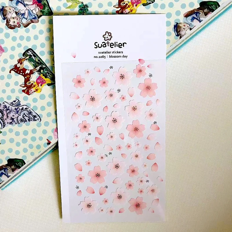 Sonia Blossom Day Sakura Petal Stickers Scrapbooking Material Diary Junk Journal DIY Craft Pink Flower Design Card Decoration