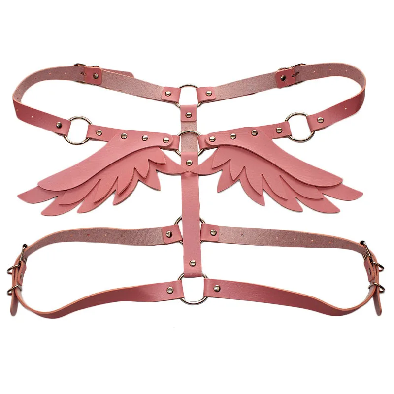 Europe and America Leather Angel Wing Sling Set Women\'s Leather Jacket Bound Body Belt Shoulder Strap Waist Belt