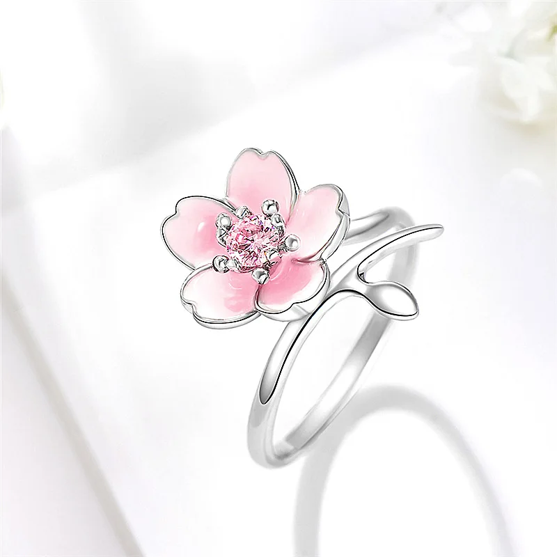 

Buyee 925 Sterling Silver Big Ring Elegant Cherry Blossoms New Design Open Ring Finger for Woman Girl Fine Jewelry Circle