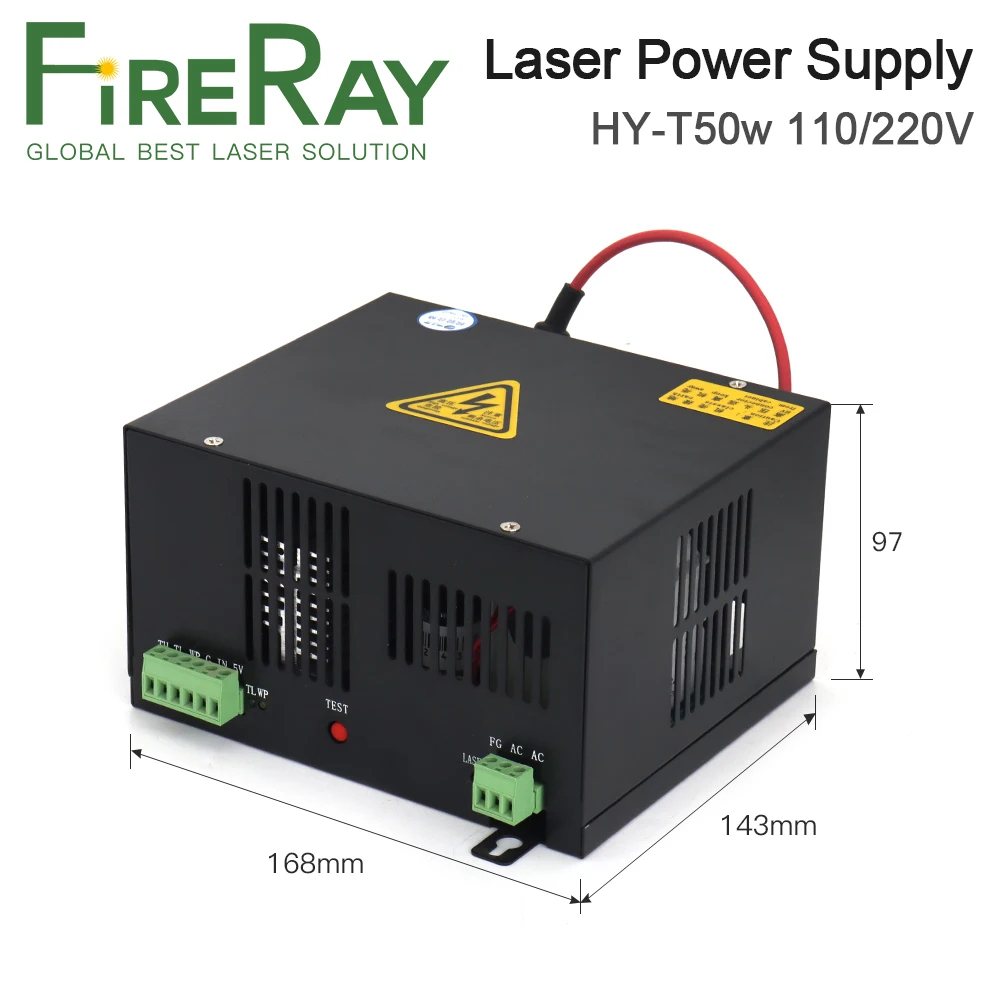 Лазерный блок питания FireRay CO2 50 Вт, 110 В/220 В для CO2 лазерной трубки, высоковольтный гравировальный режущий станок