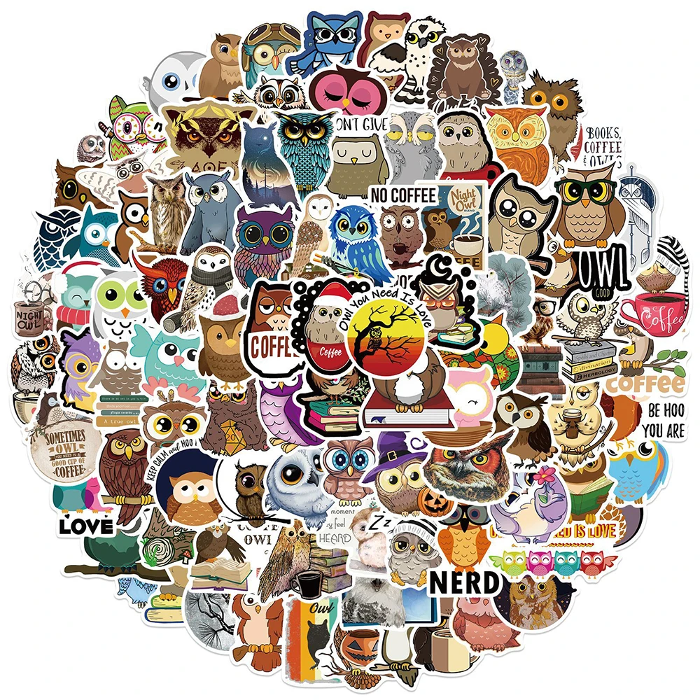 10/30/50/100PCS Cartoon Owl Kids Stickers Cute Animals VSCO Girl Anime Sticker Pack On Laptop Car Guitar Luggage Phone Decal Toy