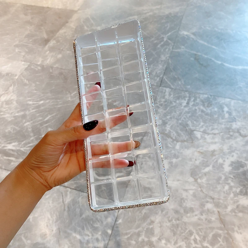 24 Grid Lipstick Box Rhinestone Acrylic Storage Case Makeup Organizer Nail Polish Cosmetic Diamond Display Stand Holder Gifts