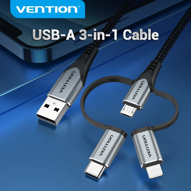 Vention MFi USB кабель для iPhone 12 Pro Max XR 11 3 в 1 быстрое зарядное устройство Lightning шнур для Xiaomi Micro USB кабель для передачи данных Тип C