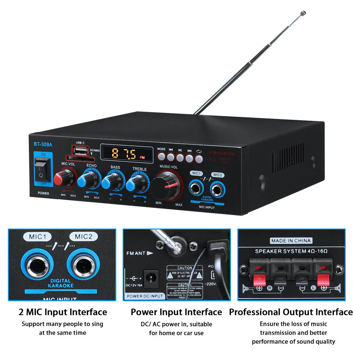 AMPLIFICADOR DE POTENCIA para cine en casa, dispositivo Digital de 800W, 220V, HIFI, Bluetooth, Subwoofer, entrada AUX, USB, SD