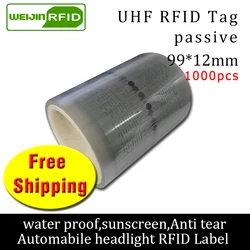 Etiqueta adesiva rfid uhf para pára-brisa de carro, 915m 868m 860-960mhz, 1000 peças, frete grátis, etiqueta adhensiva passiva rfid para farol