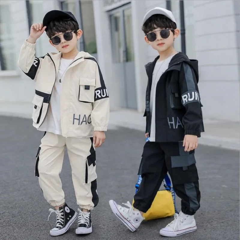 3-12Yrs Children\'s Clothing Boy Suit Spring &Autumn 2022 Fashion Letter Splicing New big children\'s sports Sets two-piece suit