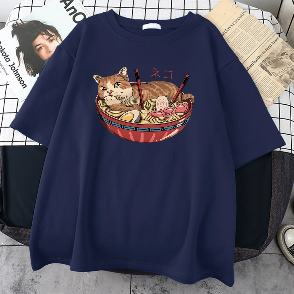 Cats Like Noodles T-Shirts Caeroon High Quality Man T Shirts Cyan Dragon Pritning Tee Shirt Oversized Loose T-Shirts For Make