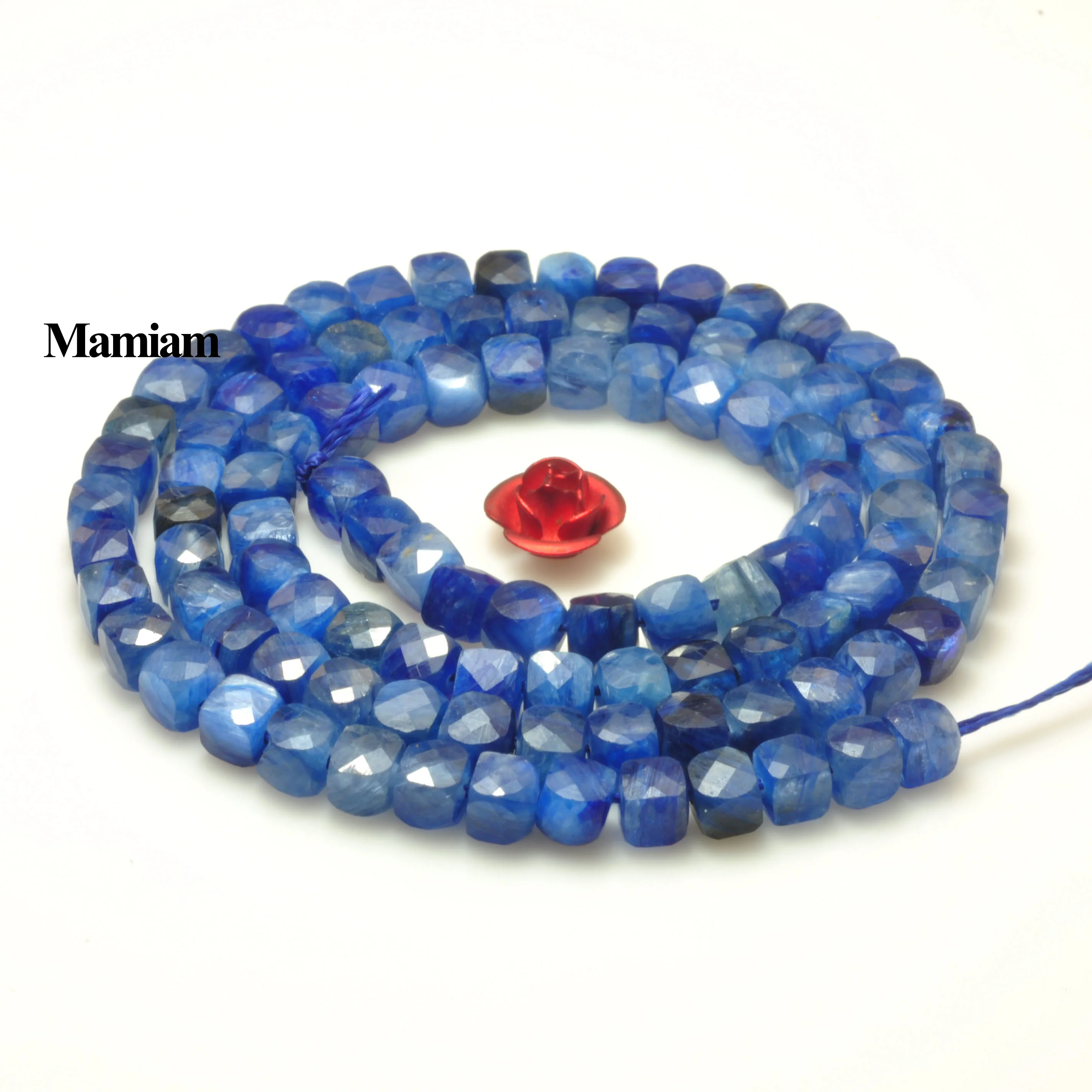 Mamiam A+ Deep Blue Kyanite Faceted Square Beads 4+-0.2mm Smooth Loose Round Stone Diy Bracelet Necklace Jewelry Making Design