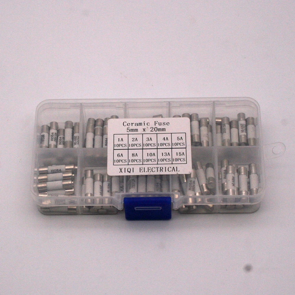 100 pieces / batch kit 5x20mm fuse kit DIY glass tube glass fuse ceramic fuse 1A 2A 3A 5A 8A 10A 15A