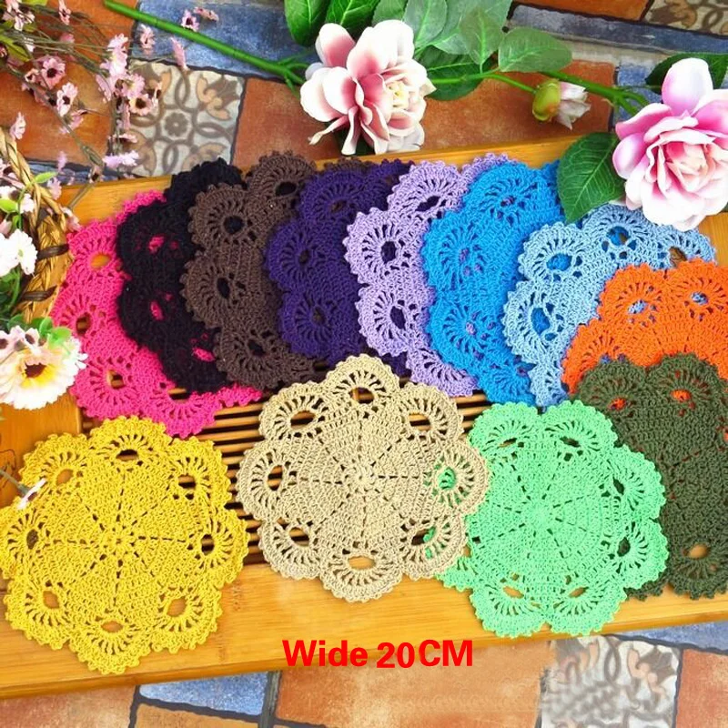 20CM  Lace Cotton Placemat Cup Dining Coaster Mug Kitchen Christmas Table Place Mat Cloth Crochet Coffee Tea Doily Felt Pad