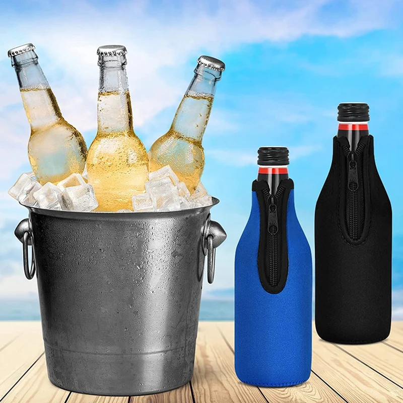 10 Pieces Beer Bottle Coolers Bottle Insulator Sleeve Covers with Ring Zipper for 12 Oz 330 Ml Bot