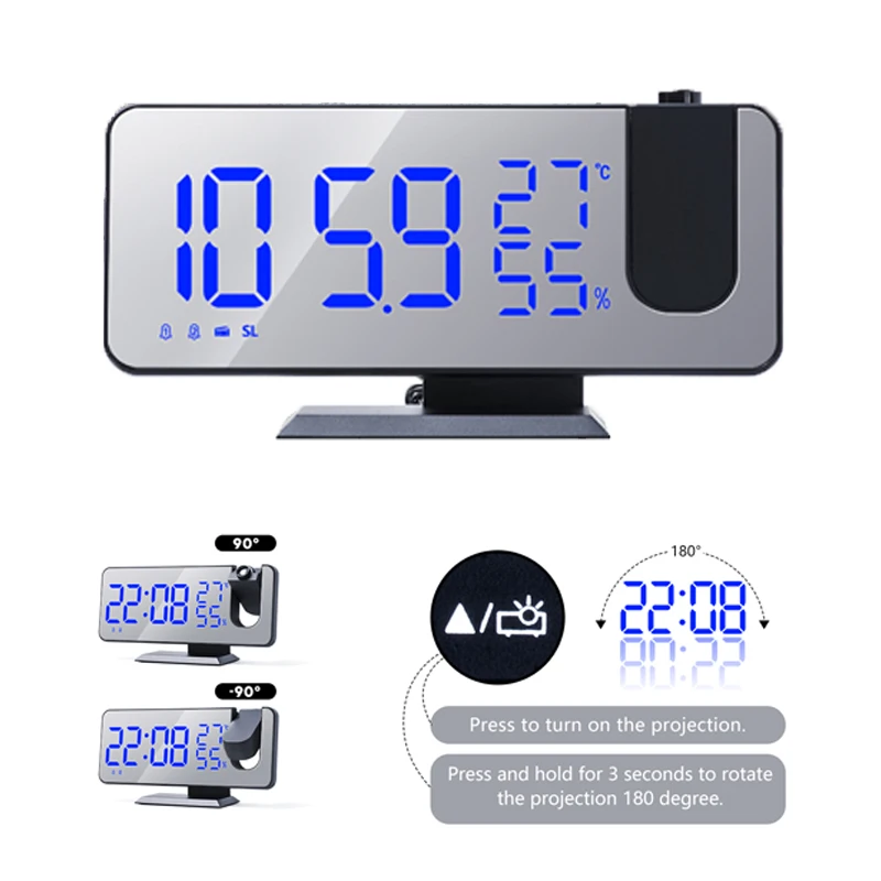 LED Digital Alarm Clock Table Electronic Projector Desktop Clocks USB Wake Up FM Radio Snooze Function With Temperature Humidity