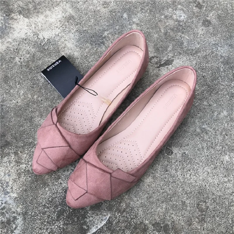 New 2021 Spring Women's Flat Shoes Flock Bow Ballet Flats Pointed Toe Slip On Moccasins Ladies Loafers Soft Casual Shoes Female