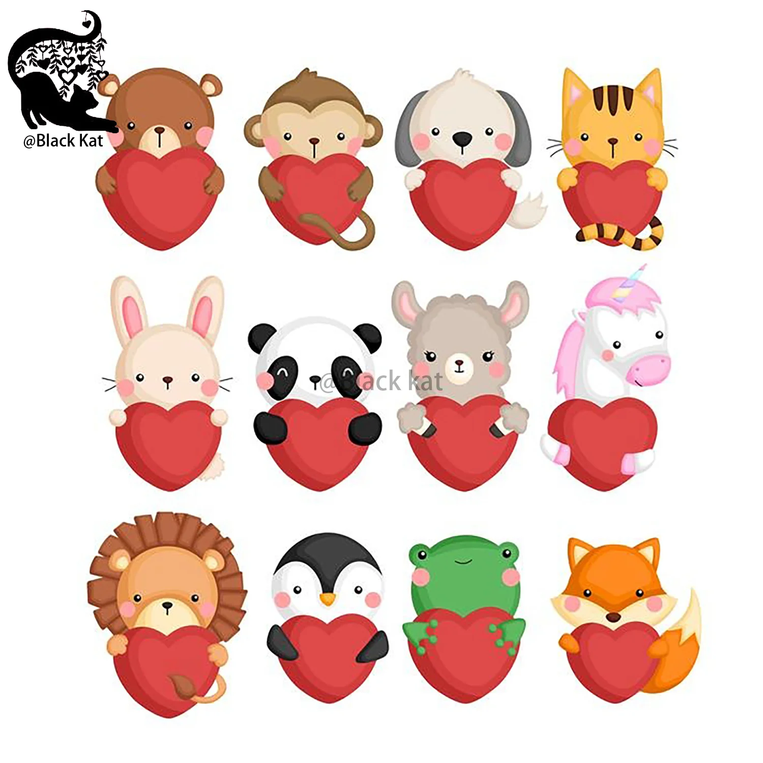 12 pçs amor coração animais corte dados novo coelho dos namorados panda macaco leão gato cão unicórnio metal gravação estêncil scrapbooking