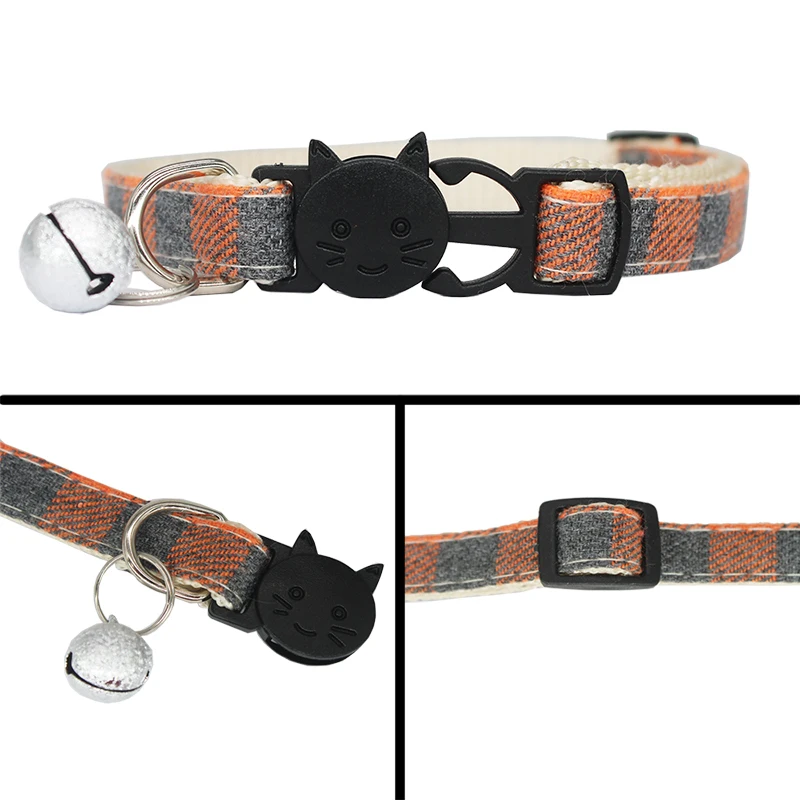 Plaid Cat Collar Personalized ID Small Dog Collars Safety Buckle Free Engraving Adjustable with Bell for Puppy Kittens Necklace