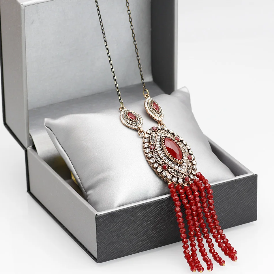 Sunspicems Vintage Natural Stone Bead Necklace Tassels Pendant Retro Gold Color Turkish Women Ethnic Wedding Jewelry Gift 2020