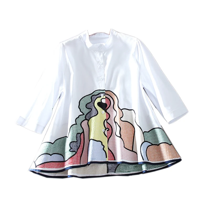 Spring and Summer New Shirts for Women Loose Embroidery A- Line Female Clothing Cotton Blouse Tops Blusas