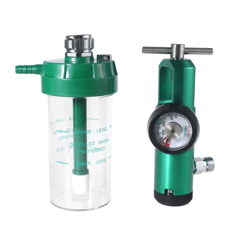 CGA-540 / CGA-870 Oxygen Pressure Gauge Regulator with Dry Humidifier Bottle & Flow meter  3000 PSI Pressure Reducing Valve