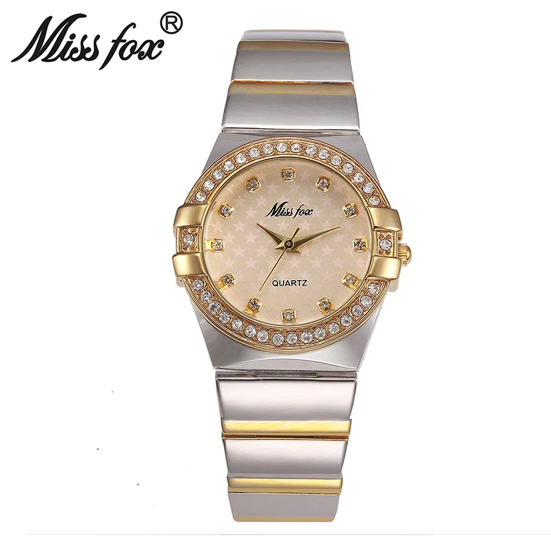 MISSFOX Gold Watch Fashion Brand Rhinestone Relogio Feminino Dourado Timepiece Women Xfcs Grils Superstar Original Role Watches