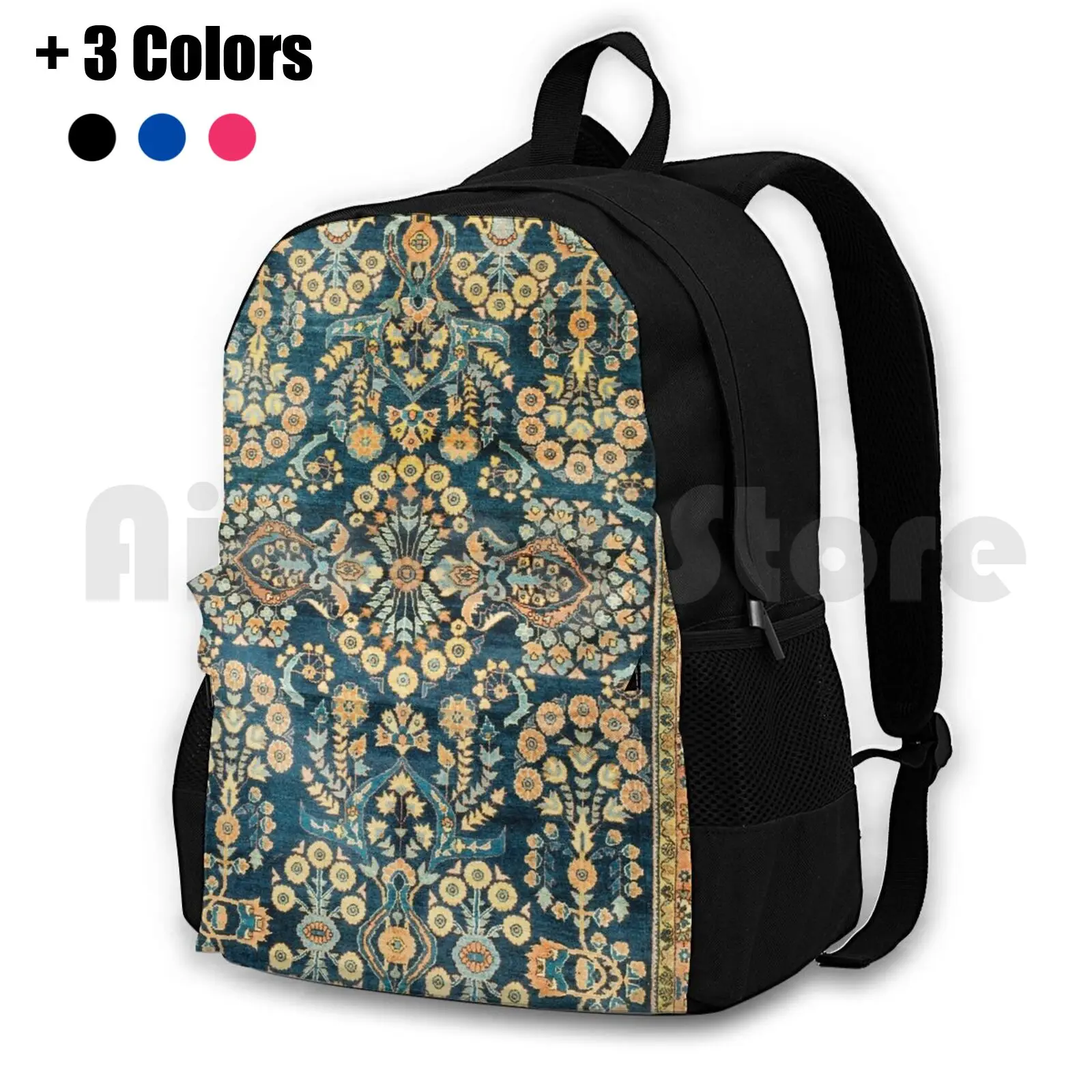 Sarouk Antique West Persian Rug Print Outdoor Hiking Backpack Riding Climbing Sports Bag Vintage Vintage Rug Carpet Persian