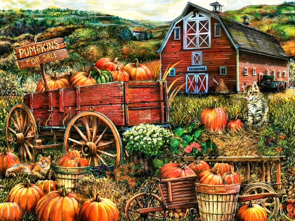 JMINE Div 5D Pumpkin Farm red barn autumn harvest Full Diamond Painting cross stitch kits art Scenic 3D paint by diamonds