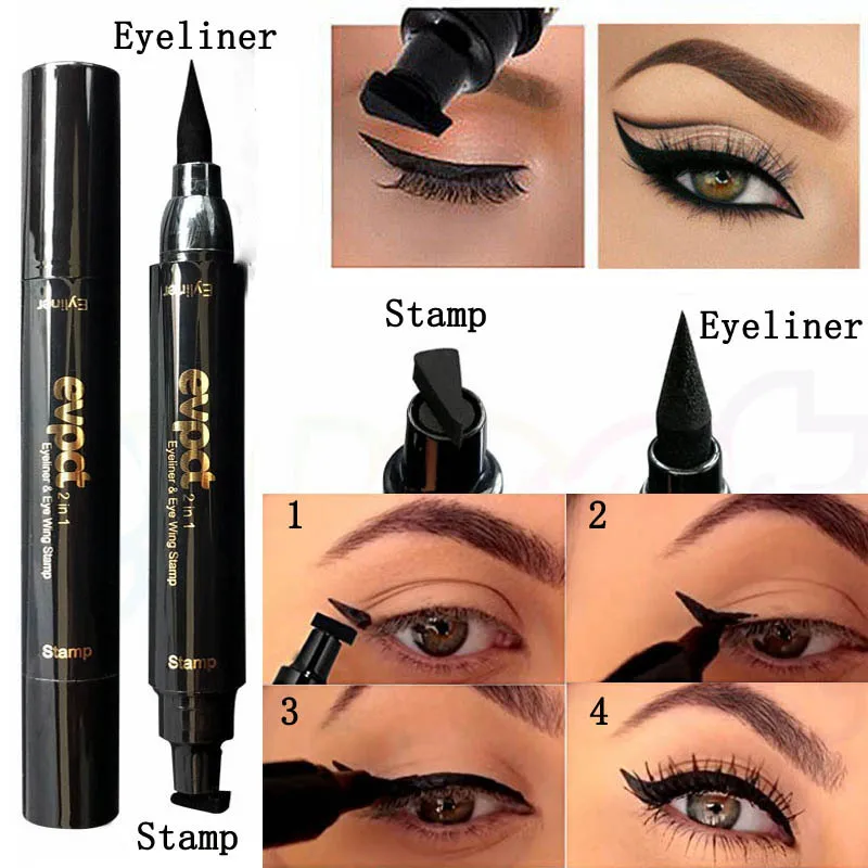 

NEW 2in1 Pro Eyeliner Stamp Waterproof Makeup Eye Liner Pencil Black Liquid Eye Liner Pencil Brown Purple Color T0881