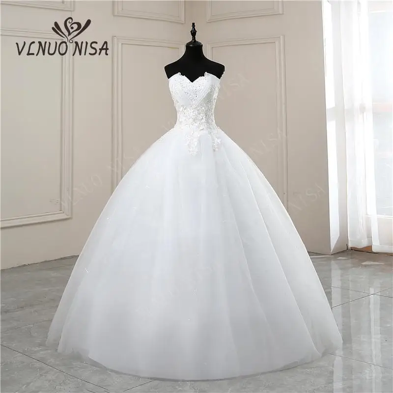 Champagne off white Strapless Neckline Wedding Dresses Vestido De Noiva With Lace Appliques Beading Ball Gowns Robe de Mariage