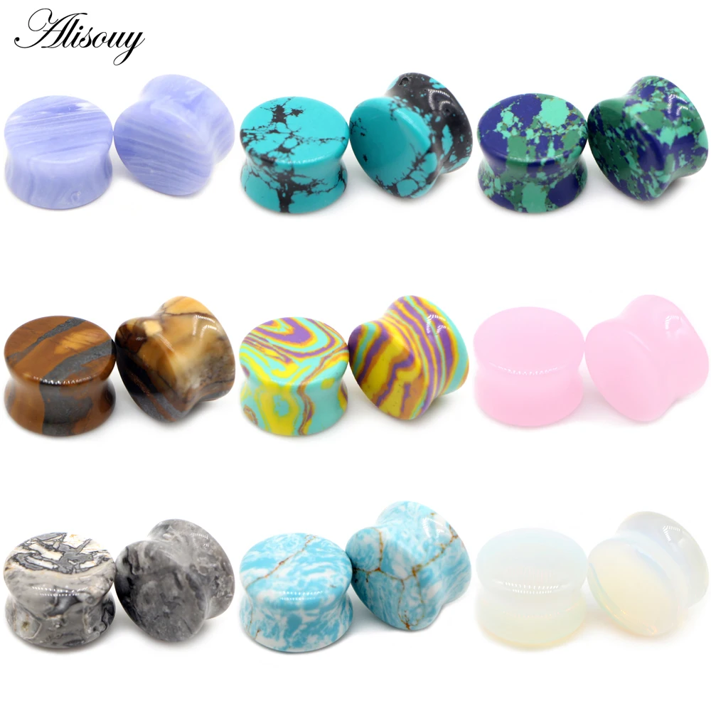 Alisouy 2szt 6-25mm Kobiety Mężczyźni Kamienne zatyczki do uszu Wskaźniki Kolczyki Zatyczki do uszu Flesh Tunnel Piercing Expander Nosze do uszu Biżuteria do ciała