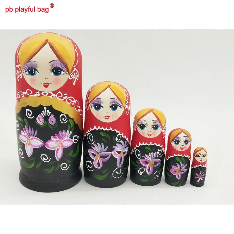 PB borsa giocosa cinque strati Bauhinia Flower bambole russe set di giocattoli fai da te in legno artigianato arte popolare regalo speciale per bambini HG38