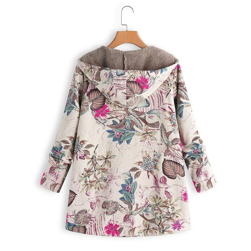 2021 New Women Winter Warm Floral Hooded Jacket Flower Print Hoody Vintage Oversized Coats Winter Padded Jacket Women Parkas