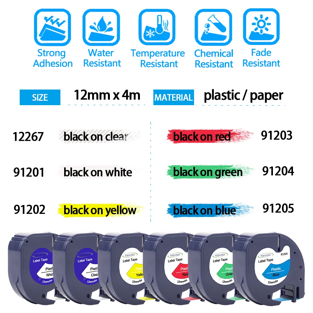 Compatible Dymo 12267 Letratag Label Tape 12 Black on Transparent Label Sticker for Dymo Letratag Label Printer LT100H LT-100H